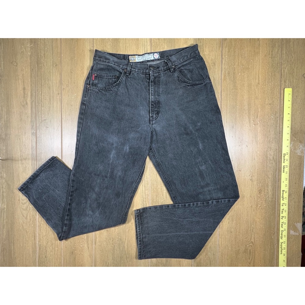 Bugle Boy Gold Crest Loose Fit Jeans Acid Wash Black 90s Vintage 34W 32L